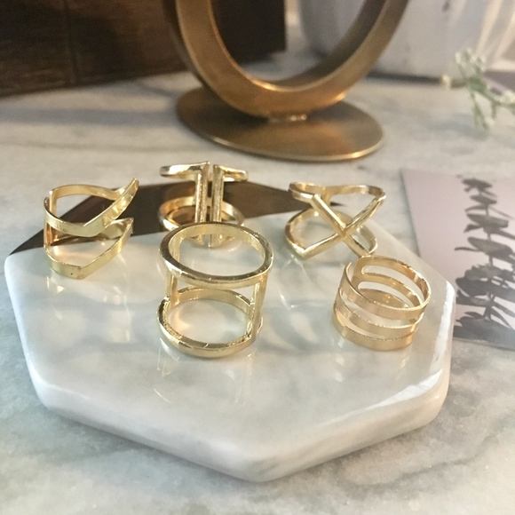 Reflective Gold 5-Piece Geometric Chic Ring Set - Picture 6 of 8